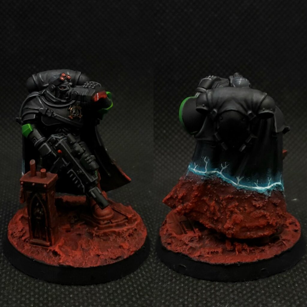 A Space Marine Eliminator from the Salamanders using the cloaking effect of its equipment